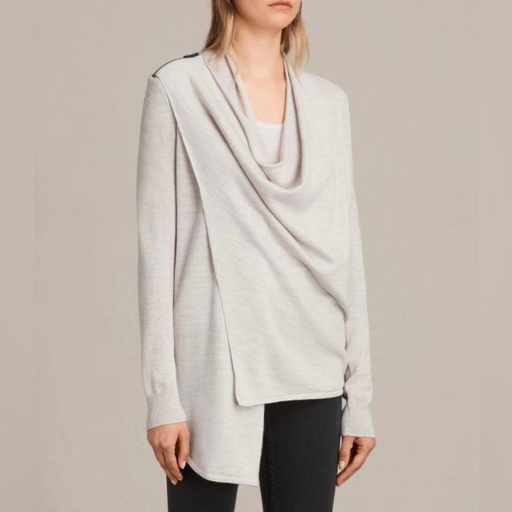 All Saints Drina Kandi Gray Knit Asymmetrical Cardigan Size 8